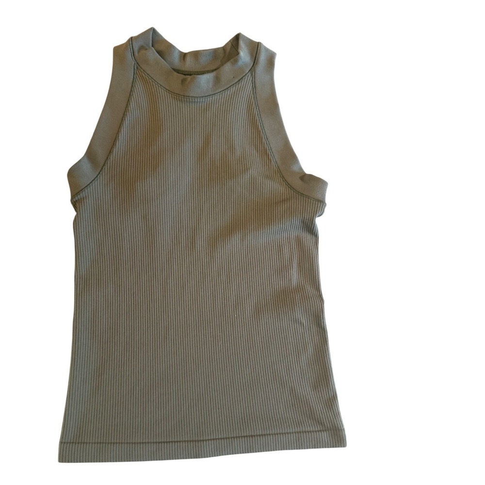 Athleta Renew High Neck Tank Olive Green Ribbed Racerback Top XS 530130-03